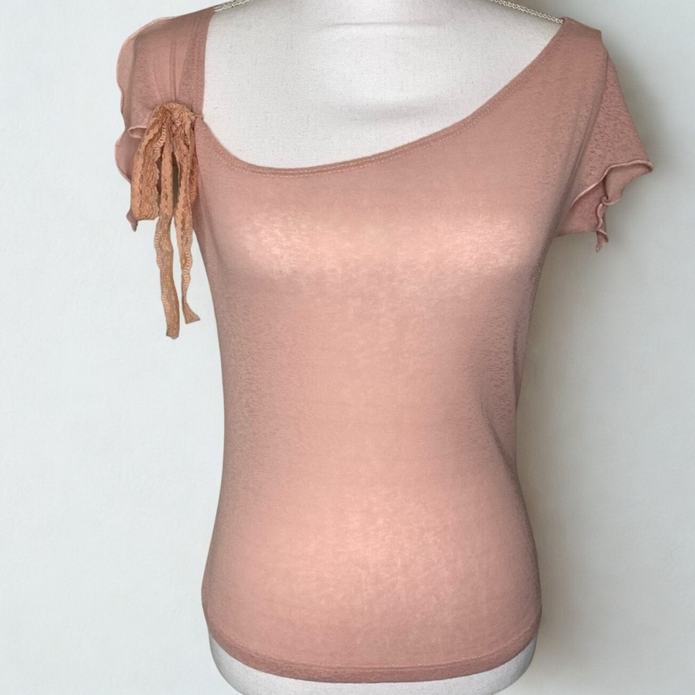 One ❤️ Women Flutter Sleeve Pale Pink Top Blouse Size Medium‎